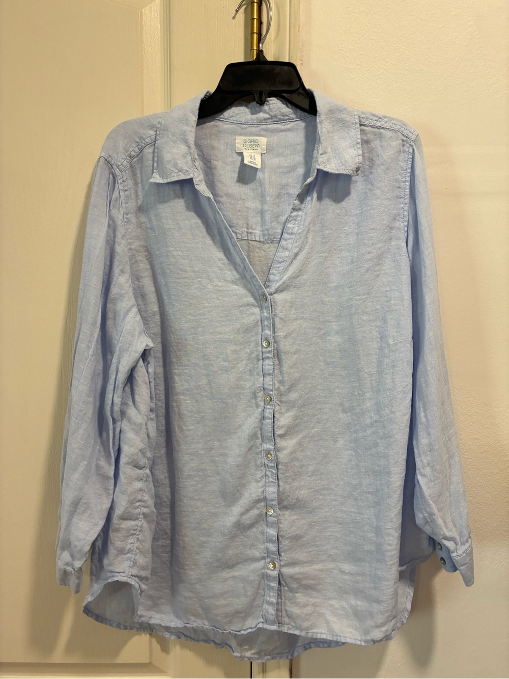 Sigrid Olson Light Blue 100% Linen Button-Down Shirt 1X